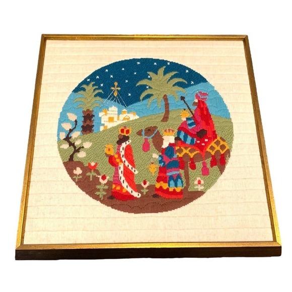 Bernat Other - Vintage 1979 Bernat Framed THREE KINGS Christmas QuickStitch Art Decor 20x20